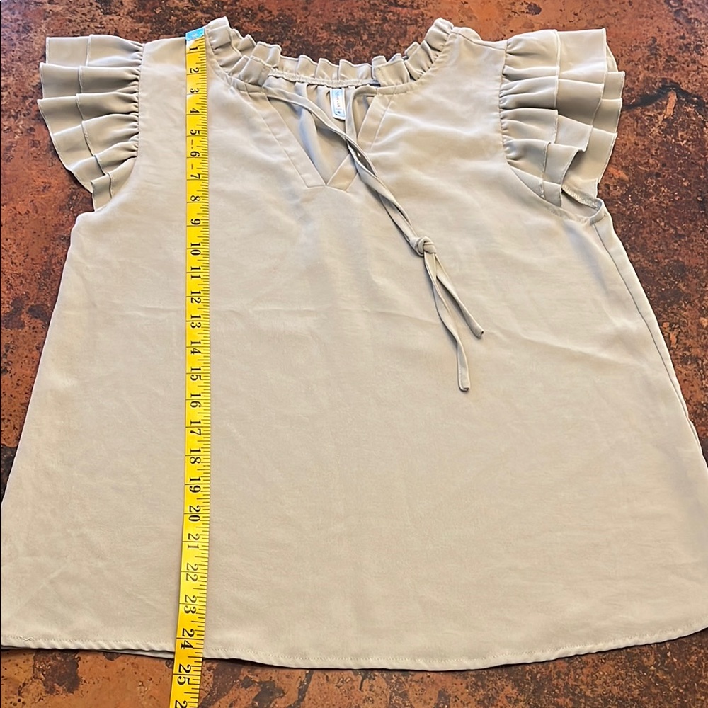 Ruffled Sleeve Blouse in Beige